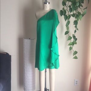 Halston Heritage Green One Shoulder Cocktail Dress